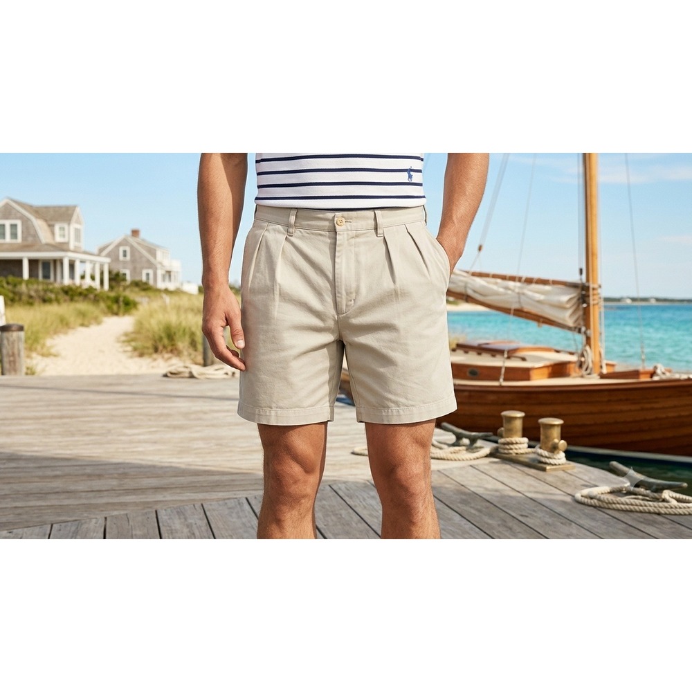 Vintage Polo Ralph Lauren Andrew Short Mens 34 Beige Pleated Chino  Casual Prep